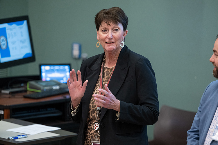 Bonnie Patterson, director of the Cannon County Schools, addresses scholars in the Tennessee Teach Back Initiative at the TTBI Conference held Friday, Jan. 24, at the Middle Tennessee State University College of Education Building on campus in Murfreesboro, Tenn. The program pairs sponsoring school districts in the state like CCS with student teachers who pledge to “teach back” at the district after earning their degrees. (MTSU photo by Andy Heidt)