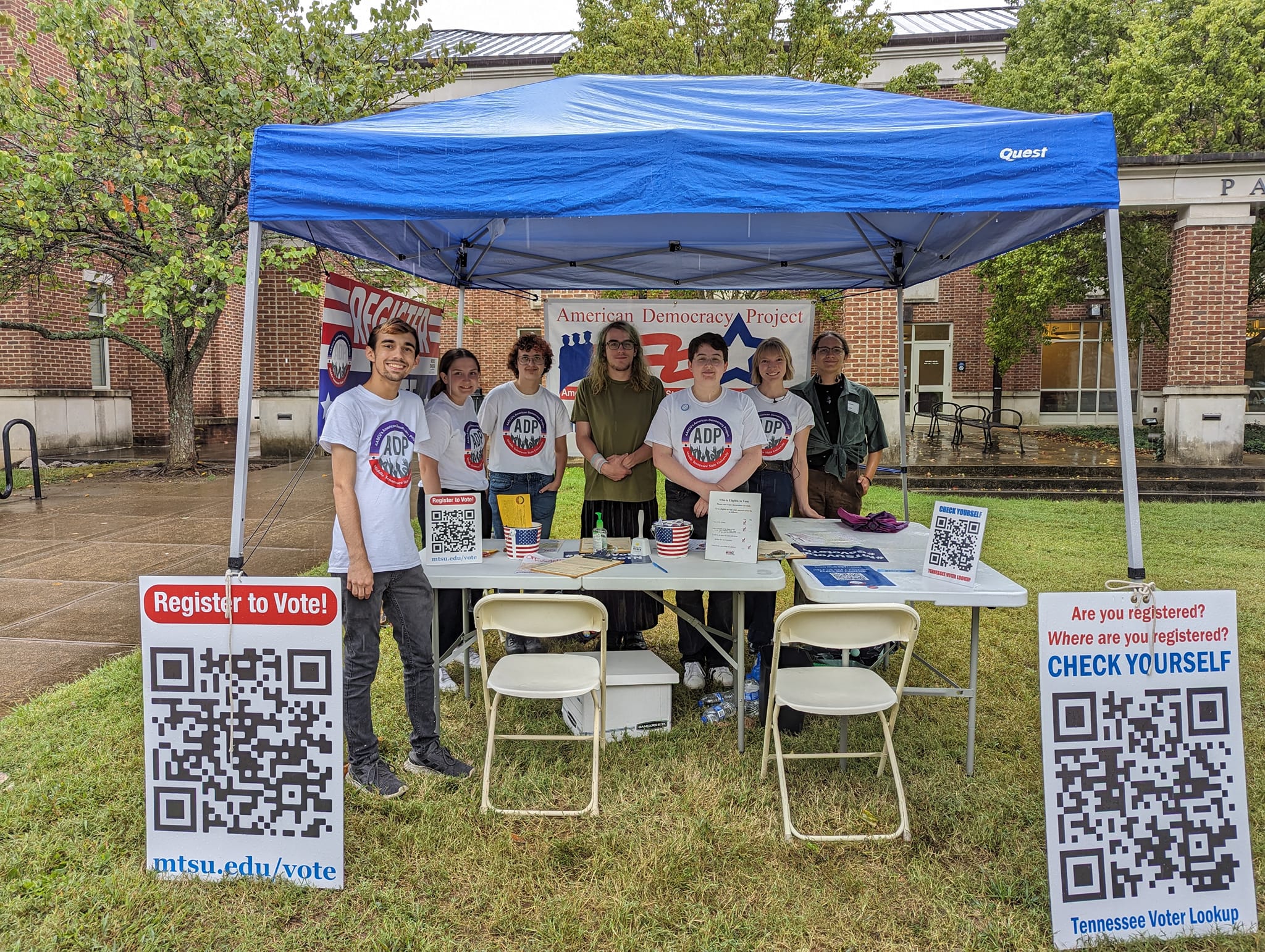 Students man the voter registration table at the 2023 Constitution Day activities on Sept. 28. Efforts like this helped win Middle Tennessee State University the top spot for the Tennessee College Voter Registration Competition. (Photo courtesy the MTSU American Democracy Project)
