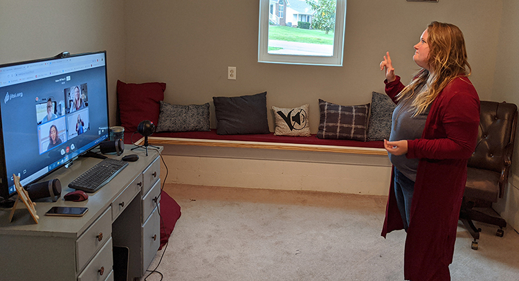 Haley Jensen, an American Sign Language instructor from Voice Off Learning, teaches four students via video conferencing in this May 5, 2020 photo. (Photo submitted)