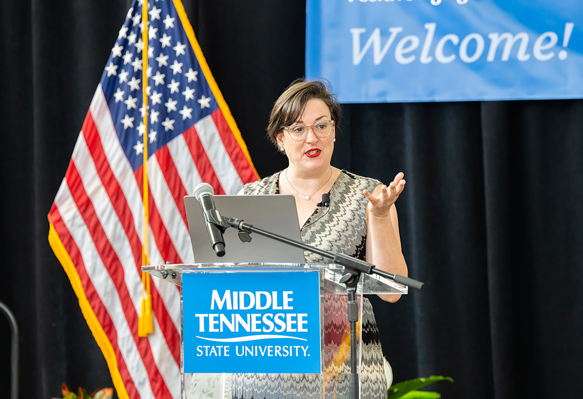 Dr. Julie Sweetland of Frameworks Institute delivers the keynote address at MTSU's Positive Aging Conference June 10 at Miller Education Center.