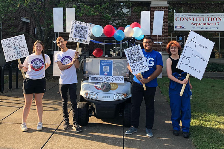 Students man the voter registration table at the 2023 Constitution Day activities on Sept. 28. Efforts like this helped win Middle Tennessee State University the top spot for the Tennessee College Voter Registration Competition. (Photo courtesy the MTSU American Democracy Project)