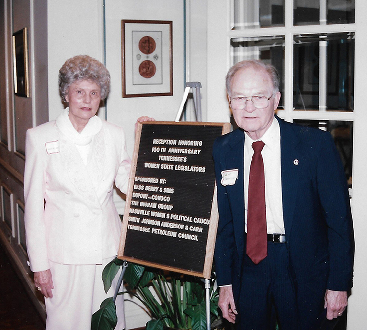 MTSU alumna Mary Anderson and her husband, Kenneth Anderson, attended a reception honoring the 100th anniversary of women legislators in the Tennessee General Assembly in Nashville in 1996. (Photo submitted)