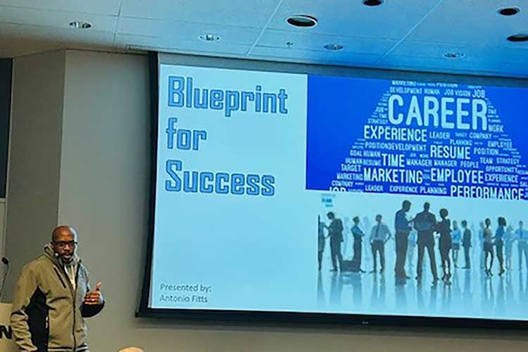 In this undated photo, Antonio Fitts gives a presentation to co-workers at the Nissan North America plant in Smyrna, Tenn., where he works in the workforce development department. (Submitted photo)