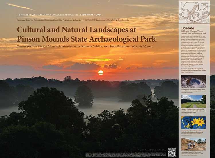 Noel Lorson, associate professor in the Department of Art and Design at Middle Tennessee State University in Murfreesboro, Tenn., won first place for the Society for American Archaeology’s 2025 Archaeology Awareness Month poster contest. The design features Pinson Mounds State Archaeological Park, a large complex of prehistoric Native American monuments and earthworks located in West Tennessee. (Submitted image)