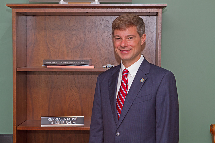 Charles Baum, an economics and finance professor in the Jennings A. Jones College of Business, was sworn in Tuesday, Jan. 8, at the state Capitol in Nashville, Tenn., as a Republican state representative for Murfreesboro's 37th District in the House of Representatives. (MTSU photo by James Cessna)