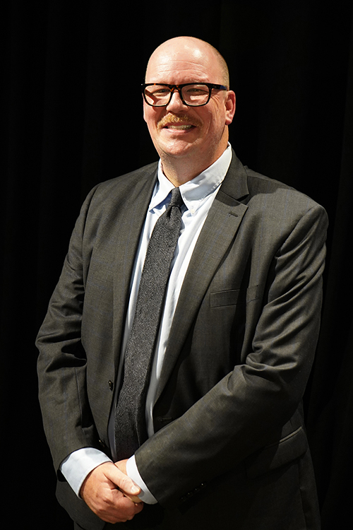 Brian Maxwell after speaking at the 2023 Buchanan Transfer student initiation ceremony. (MTSU photo by Robin E. Lee)