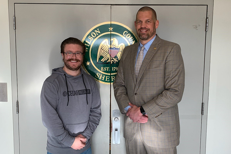 Paul Trivette, COO of Cedar Recovery, left, and Capt. Scott Moore of the Wilson County Sheriff’s Office, are among those helping to train more than 100 law enforcement officers in Wilson County through a series of recent educational sessions about opioid use disorder. The Center for Health and Human Services at Middle Tennessee State University, in partnership with DrugFree Wilco, is spearheading the effort thanks to funding from Health Resources and Services Administration, a branch of the U.S. Department of Health and Human Services. (Submitted photo)