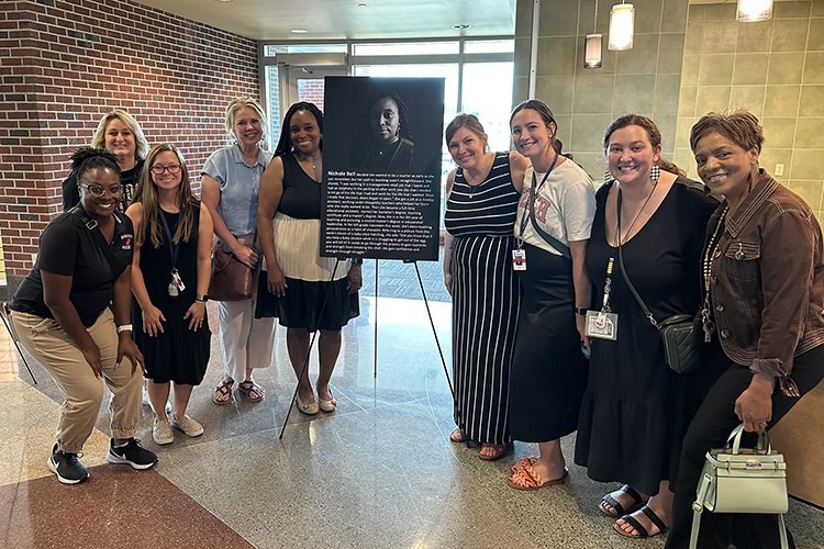 Nichole Bell, fifth from the left, a sixth-grade teacher at Hobgood Elementary School in Murfreesboro, Tenn., was recently featured in Middle Tennessee State University’s “Humans of Murfreesboro” event put on by the university’s College of Education. The event honored 11 local service professionals, such as teachers and police officers, by allowing them to share their human stories with attendees on Sept. 26, 2023, at the College of Education building on campus. (Submitted photo)