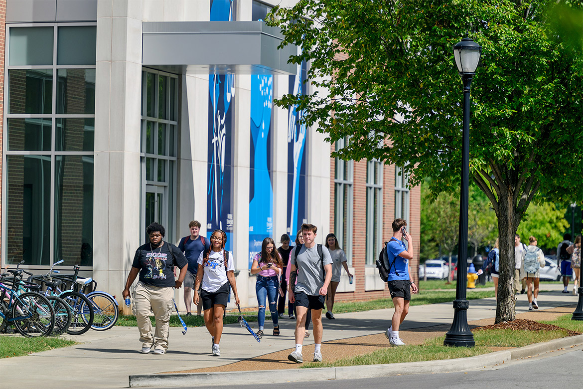 In this file photo, Middle Tennessee State University head to classes outside of the Academic Classroom Building on campus in Murfreesboro, Tenn. (MTSU file photo by J. Intintoli)