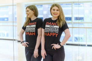 MTSU junior Cassidy Johnson takes a break from dance practice in the MTSU Campus Recreation Center’s aerobics room. Her University Honors College thesis will be titled “A Journey Through Dance,” her reflections on how dance and a fitness regimen helped her lose 100 pounds and overcome anxiety.
