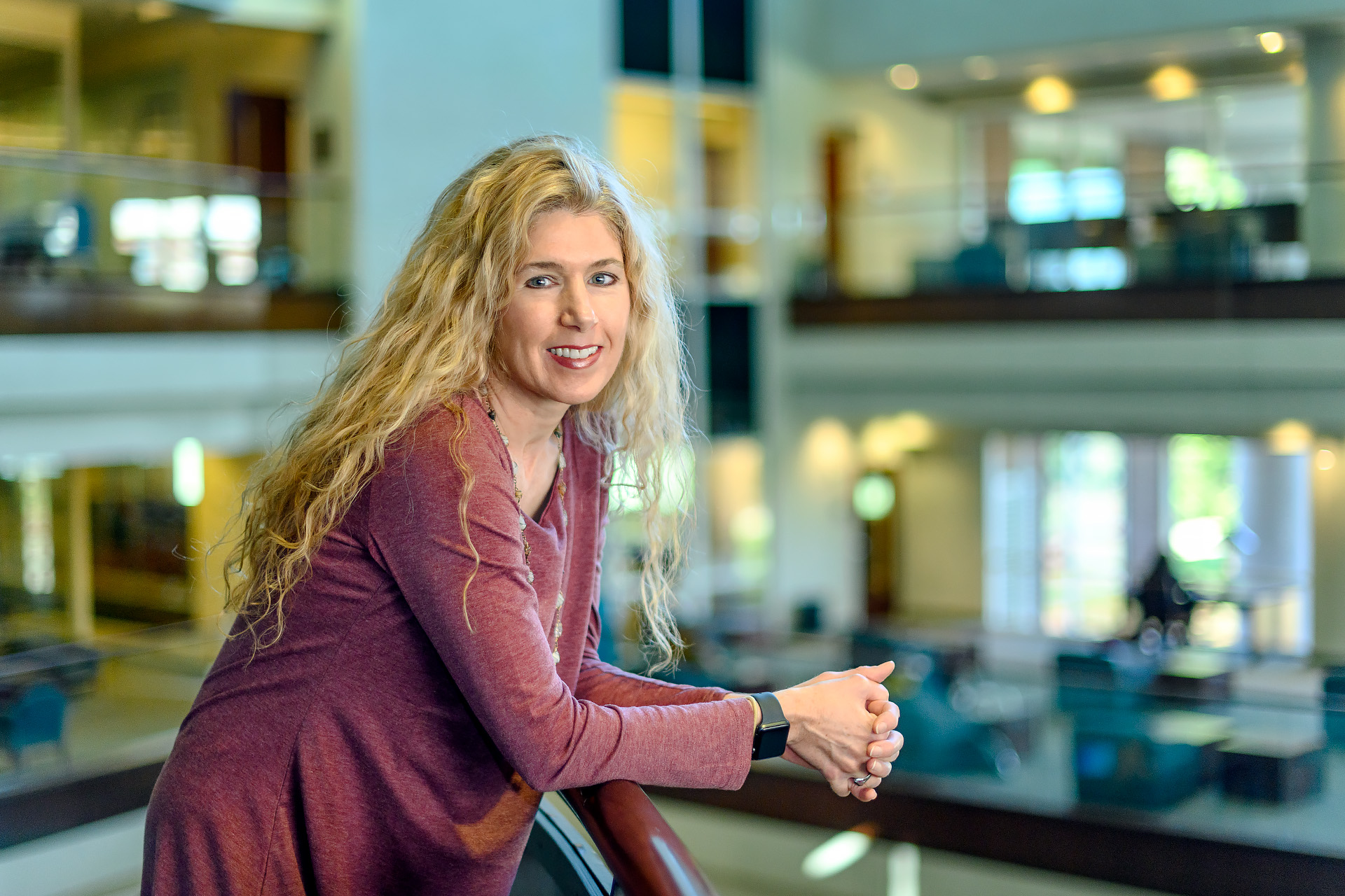 Profile portraits for Christy Groves, Interim Associate Dean for the Walker Library. (Photo: J. Intintoli)
