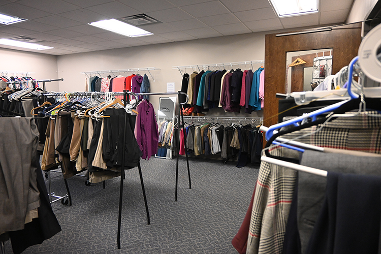With the help of the Career Closet, Middle Tennessee State University students can create one complete outfit per semester at no cost. The Closet has mirrors and a fitting room to ensure students are satisfied with their professional attire. Donations can be dropped off at the location in room 327 of Keathley University Center on campus in Murfreesboro, Tenn. (MTSU photo by Jordan Reining)