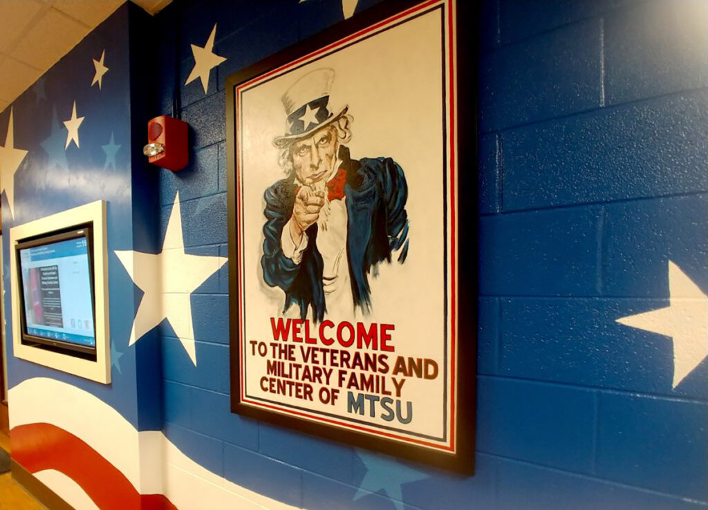 The Charlie and Hazel Daniels Veterans and Military Family Center is located on the first floor of the Keathley University Center. The center recently received a $25,000 donation from HCA Healthcare/HCA Healthcare Foundation, establishing the Avery King Memorial Scholarship Fund. (MTSU photo)