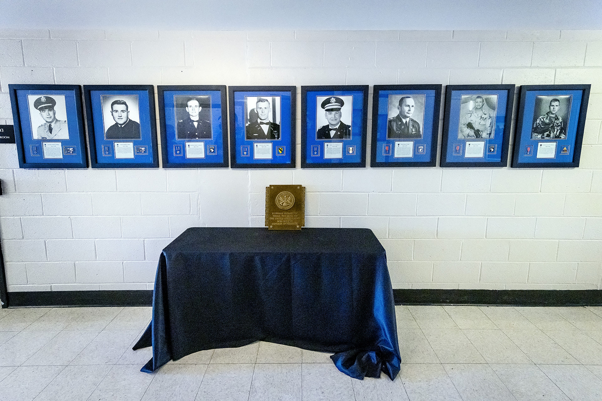 Eight former MTSU ROTC cadets who died in combat while serving their country will be recognized with special shadowboxes from 12:30 to 2:30 p.m. at the Veterans Memorial outside the Tom H. Jackson Building, 628 Alma Mater Drive, as part of 39th annual Salute to Veterans and Armed Services game events. This year marks the 70th year of the Military Science program, and the public is welcome to pay their respects at the memorial site. MTSU will play Charlotte at 2:30 p.m. in Floyd Stadium. (MTSU photo by J. Intintoli)