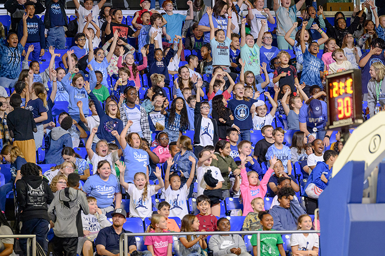 Murfreesboro City Schools students join together in cheering on the Lady Raiders women’s basketball team Nov. 9, 2023, during the 10th annual Education Day game inside Murphy Center on the campus of Middle Tennessee State University. (MTSU photo by J. Intintoli)