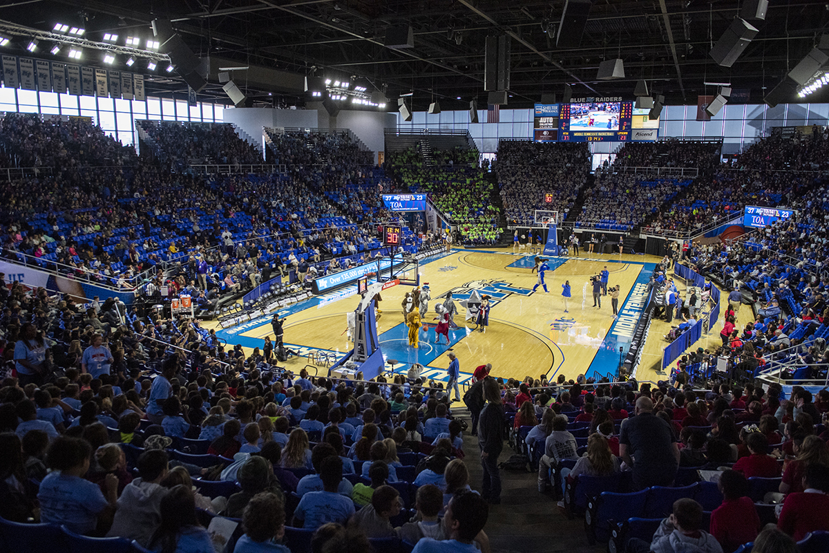 The 2019 Education Day basketball for Murfreesboro City Schools brought a large crowd to Murphy Center. The students and fans cheered the MT Lady Raiders to victory as they defeated visiting Lipscomb University, 64-42.