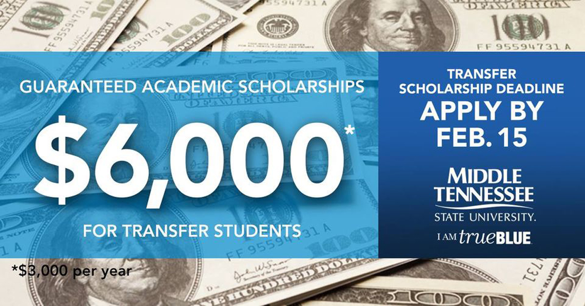 Feb. 15 MTSU Transfer Scholarship graphic