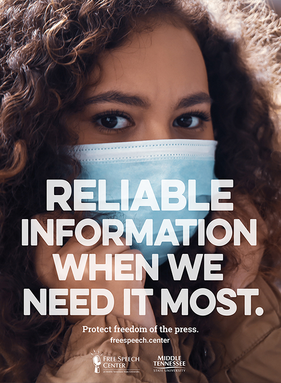 This ad from the Free Speech Center at Middle Tennessee State University is part of a new public service campaign to encourage public support for local media outlets providing regular, reliable information about the COVID-19 pandemic. Click through to see more of the ads.