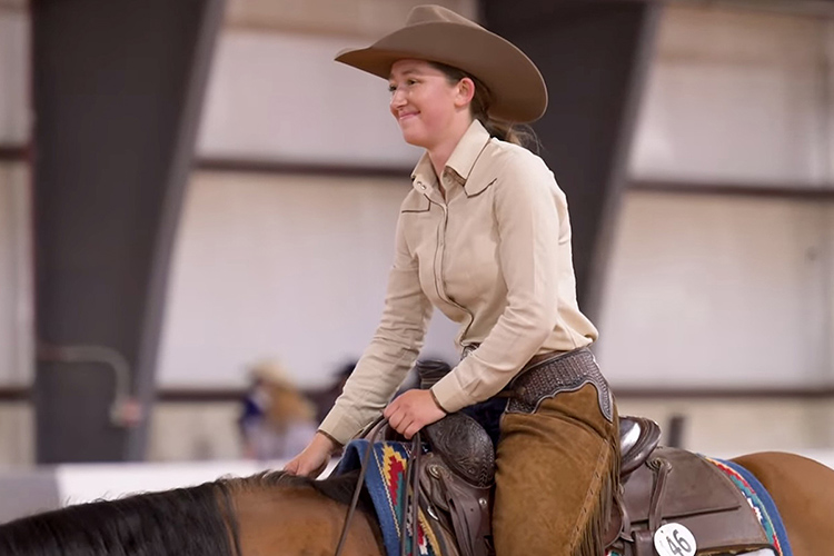 Riding a horse named Gunador, provided by Murfreesboro, Tenn.-based Team Need A Hand, Middle Tennessee State University rider Jordan Martin won the Back on Track USA-sponsored Western High Point class during the competition held May 3-5 at Tryon International in Mill Spring, N.C. Aboard a horse named Robin, provided by St. Andrews University in North Carolina, Martin won the American Paint Horse Association-sponsored Horse and Rider Team Open Horsemanship. (YouTube screen capture)