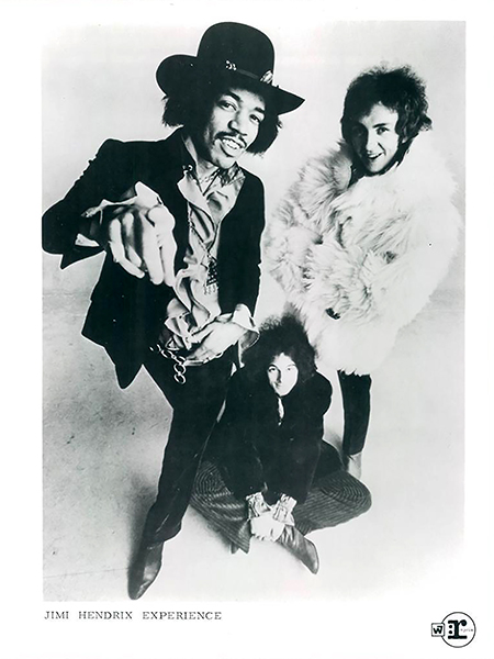 Rock legend Jimi Hendrix, at left, poses with his Jimi Hendrix Experience bandmates Mitch Mitchell, right, and Noel Redding, seated, in this circa 1966-70 publicity photo from Reprise Records. Hendrix is the subject of "Jimi Hendrix: A-Z," a conversation between two music historians recorded by the Center for Popular Music at MTSU and available free on its website, http;//mtsu.edu/popmusic, beginning Wednesday, Oct. 21. (photo submitted)