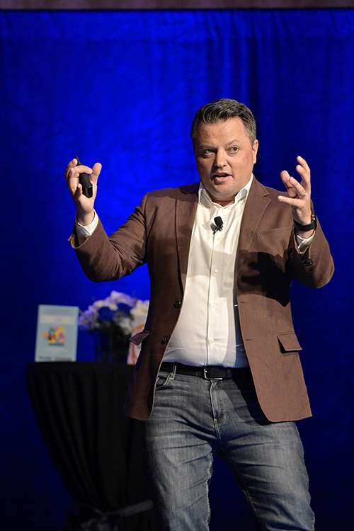 Author, virtual trainer and consultant Ryan Jenkins gives his keynote presentation about the importance of connections in the workplace Friday, Oct. 28, at Embassy Suites in Murfreesboro as part of MTSU’s 2022 Leadership Summit: Innovative Leadership, hosted again by the Jennings A. Jones College of Business. (MTSU photo by Andy Heidt)