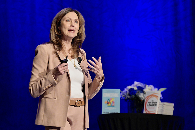 Author and executive leadership consultant Libby Gill gives her presentation on the importance of hope in the workplace on Friday, Oct. 28, at Embassy Suites in Murfreesboro as part of MTSU’s 2022 Leadership Summit: Innovative Leadership, hosted again by the Jennings A. Jones College of Business. (MTSU photo by Andy Heidt)
