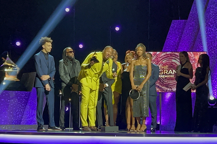 Two-time Grammy winner and Middle Tennessee State University alumnus Lecrae accepts one of two more Grammys for Best Contemporary Christian Music Performance/Song for “Your Power" and also for Best Contemporary Christian Music Album for “Church Clothes 4” at the 66th annual Grammy Awards ceremony on Sunday, Feb.4, 2024, in Los Angeles. (MTSU photo by Andrew Oppmann)