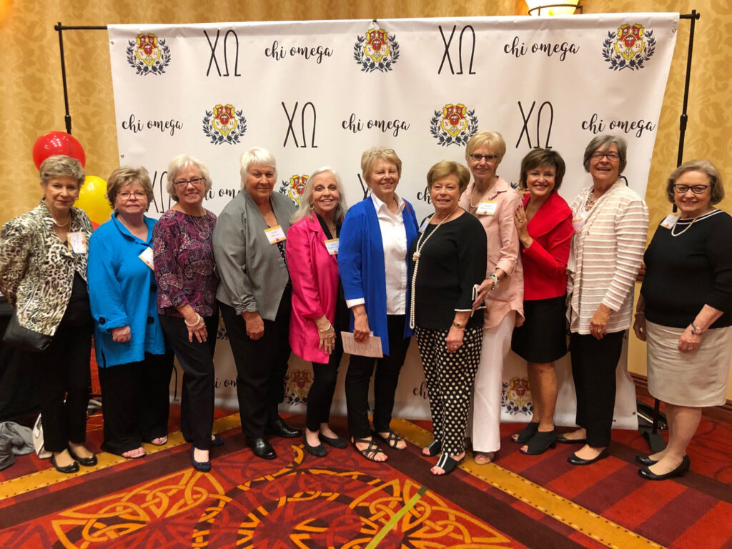 Some of the 1969 charter and pledges alumnae from the Zeta Theta Chapter of Chi Omega National Sorority pose for a photo during their 50th anniversary celebration held April 6 at the Embassy Suites in Murfreesboro. (Submitted photo)