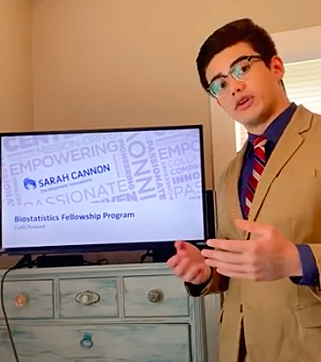 Curtis Rookard of Oak Ridge, Tenn., a recent MTSU graduate and commissioned as a U.S. Army second lieutenant, studied biostatistics and completed a Master of Science in Professional Science internship with the Tennessee Center for the Study and Treatment of Dyslexia in Brentwood, Tenn. He shares about his research experience in his final video project. (Screen capture from video presentation)