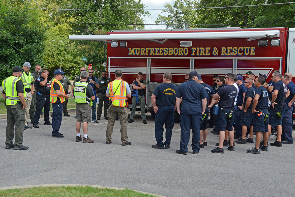 Emergency responders representing police, fire and EMS agencies from Rutherford County, Murfreesboro, Smyrna, La Vergne, Eagleville, MTSU and Motlow State Community College gathered at MTSU in early August for a comprehensive training course. (MTSU photo by Jimmy Hart)
