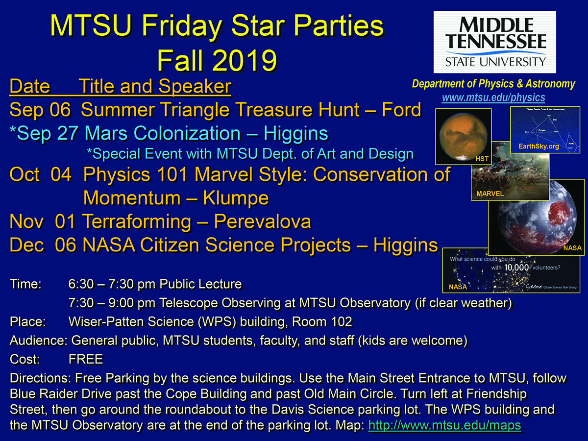 Fall 2019 MTSU Star Party graphic