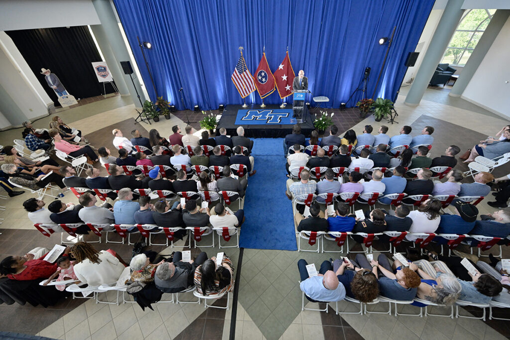 The Graduating Veterans Stole Ceremony Wednesday, April 27, in the Miller Education Center's second-floor atrium drew nearly 65 student veterans who are scheduled to graduate from MTSU on May 7 in Murphy Center. Nearly 120 student veterans will be graduating. (MTSU photo by Andy Heidt)