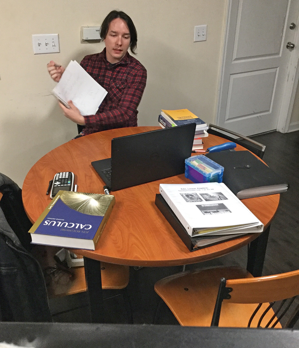 College of Basic and Applied Sciences graduate student Zach Thomas helps tutor an undergraduate student in Calculus I during a remote session Thursday, April 2, from his home. He is one of 170 tutors and 30 supplemental instructors offering assistance in 200 courses campuswide. (Submitted photo by Zach Thomas)