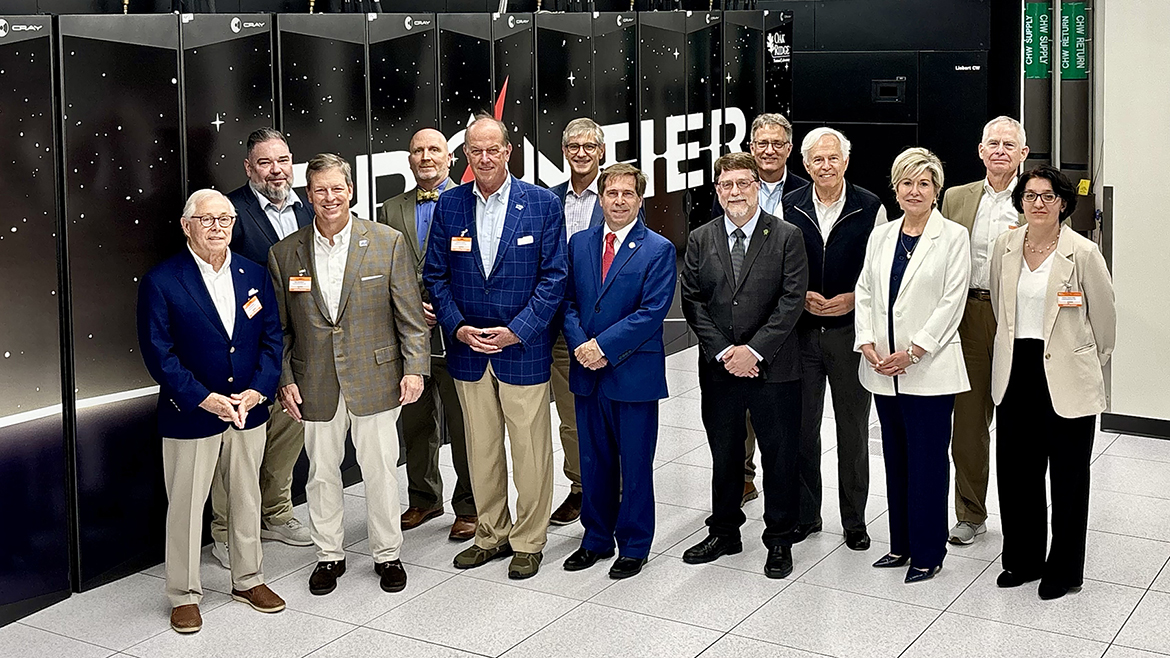 Middle Tennessee State University administrators, faculty and Board of Trustees members receive a tour this summer of different areas of Oak Ridge National Laboratory in Oak Ridge, Tenn., from ORNL Director Stephen Streiffer, front row third from right. U.S. Congressman Chuck Fleischmann, front center, helped facilitate the tour. (Oak Ridge National Laboratory photo)