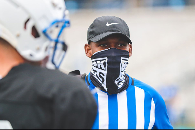 In this undated photo, MTSU Associate AD for Equipment Operations Larry Maples looks on during a Blue Raider football practice. Maples was recently honored as the 2020 Jeff Boss District IV Equipment Manager of the Year. (Photo by MTSU Athletics Communications)