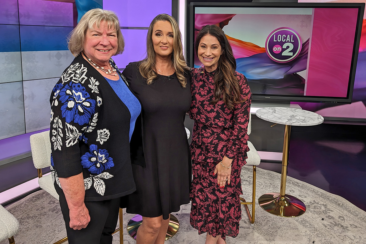 Middle Tennessee State University nontraditional student Toscha McClain, center, discussed her academic journey along with Cathy Delametter, left, Prior Learning Assessment manager and instructor in University College, and WKRN-TV Local on 2 program hosts Larissa Wohl, right, during a recent MTSU on 2 segment from the studios of WKRN-TV in Nashville, Tenn. (MTSU photo by Hunter Patterson)