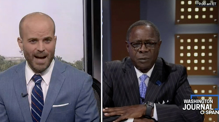 This screen capture shows Middle Tennessee State University President Sidney A. McPhee, right, answering questions during an interview Friday with host John McArdle for C-SPAN’s Washington Journal.