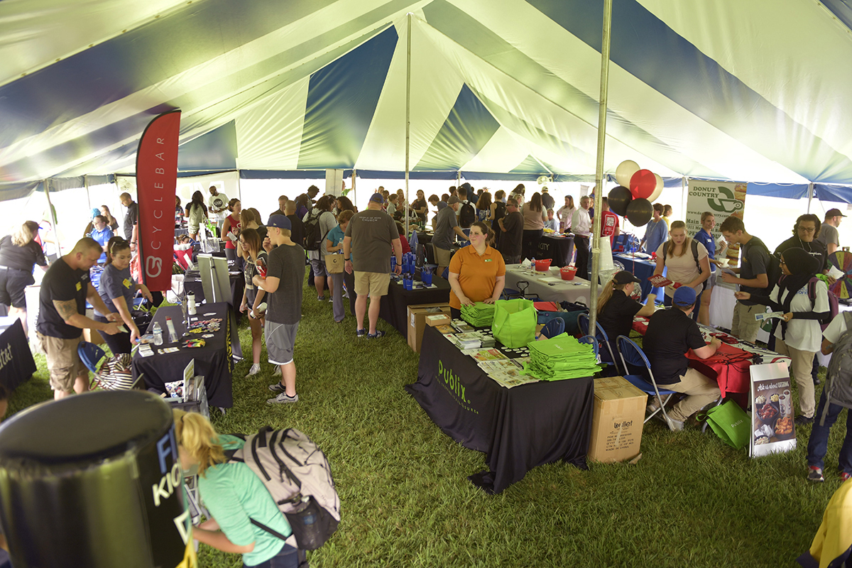 Hundreds of MTSU students, faculty and staff spent time under two large tents Tuesday and Thursday, Aug. 27-28, to discover what the city has to offer during the annual Meet Murfreesboro event in the Student Union Commons. (MTSU photo by James Cessna)