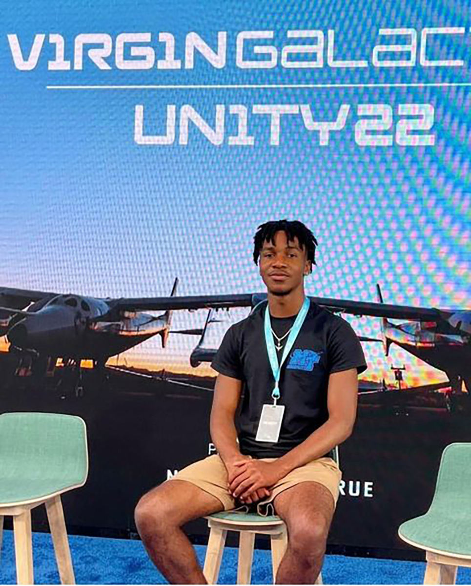 A summer internship with Virgin Galactic has kept MTSU junior aerospace pro pilot major Mike Harris of Americus, Ga., busy. He attended the launch of the rocket during one four-day visit and will spend one more week there. (Submitted photo)