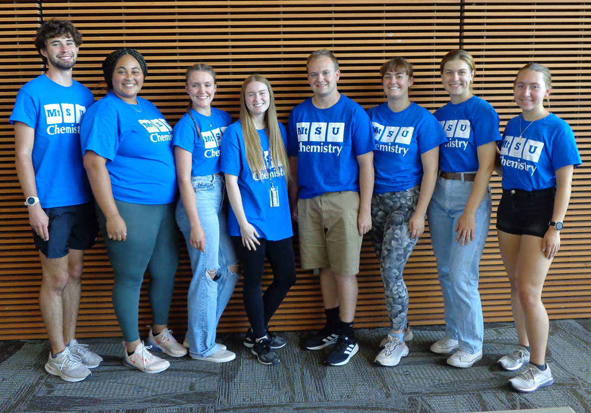The National Science Foundation Research Experiences for Undergraduates chemistry students assemble for a photo during their time at MTSU in the MTSU Science Building. This is the second year of a three-year NSF REU agreement with MTSU faculty mentors. The program ended Friday, July 29. (Submitted photo)