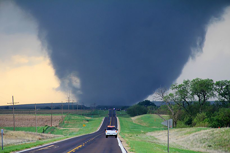 A tornado, later rated by the National Weather Service as an EF4, approaches Marquette, Kansas, on April 14, 2012, a day when several violent tornadoes touched down across Kansas. (File photo courtesy of National Weather Service)