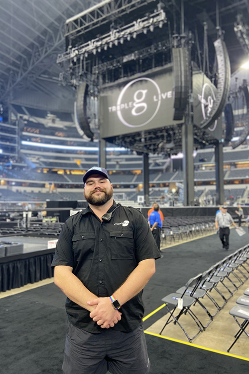 Pictured in this undated photo, Middle Tennessee State University alumnus Nate Parris (Class of 2021), a freelance LED service and video engineer, says his real-world experience working at the Bonnaroo Music and Arts Festival in Manchester, Tenn., was instrumental in shaping his career path. Parris is on tour with Luke Combs for his U.S. and Canada run of the Luke Combs World Tour as an LED technician and camera/robo operator. (Submitted photo)