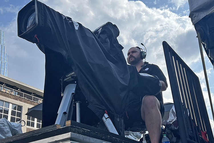 Pictured in this undated photo, Middle Tennessee State University alumnus Nate Parris (Class of 2021), a freelance LED service and video engineer, says his real-world experience working at the Bonnaroo Music and Arts Festival in Manchester, Tenn., was instrumental in shaping his career path. Parris is on tour with Luke Combs for his U.S. and Canada run of the Luke Combs World Tour as an LED technician and camera/robo operator. (Submitted photo)