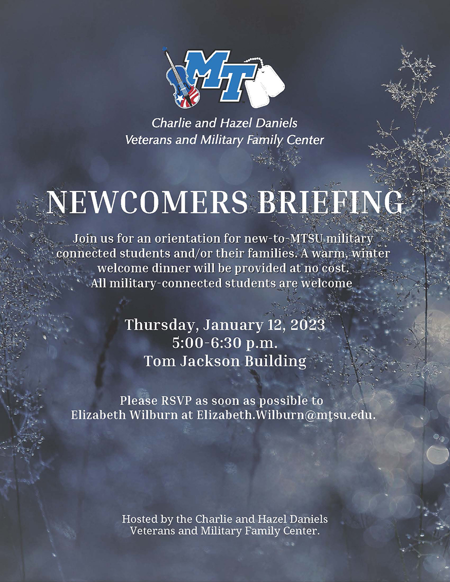 MTSU Daniels Veterans Center Newcomers Briefing flyer