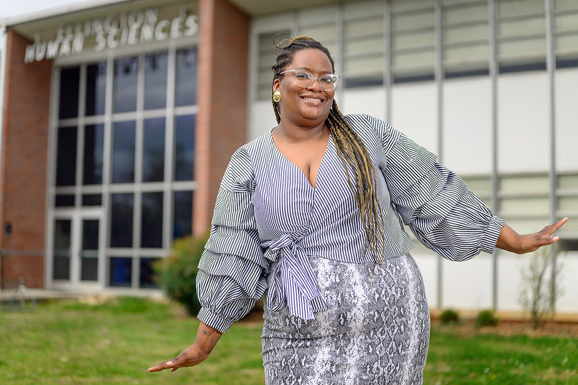 Nia Allen, a Diversity Dissertation Fellowship recipient at Middle Tennessee State University in Murfreesboro, Tenn., also teaches fashion branding and fashion buying. Being at the university has given her research time to work on her dissertation thesis, “Luxury of Choice: Black Women and Their Relationship with Luxury Fashion.” (MTSU photo by J. Intintoli)