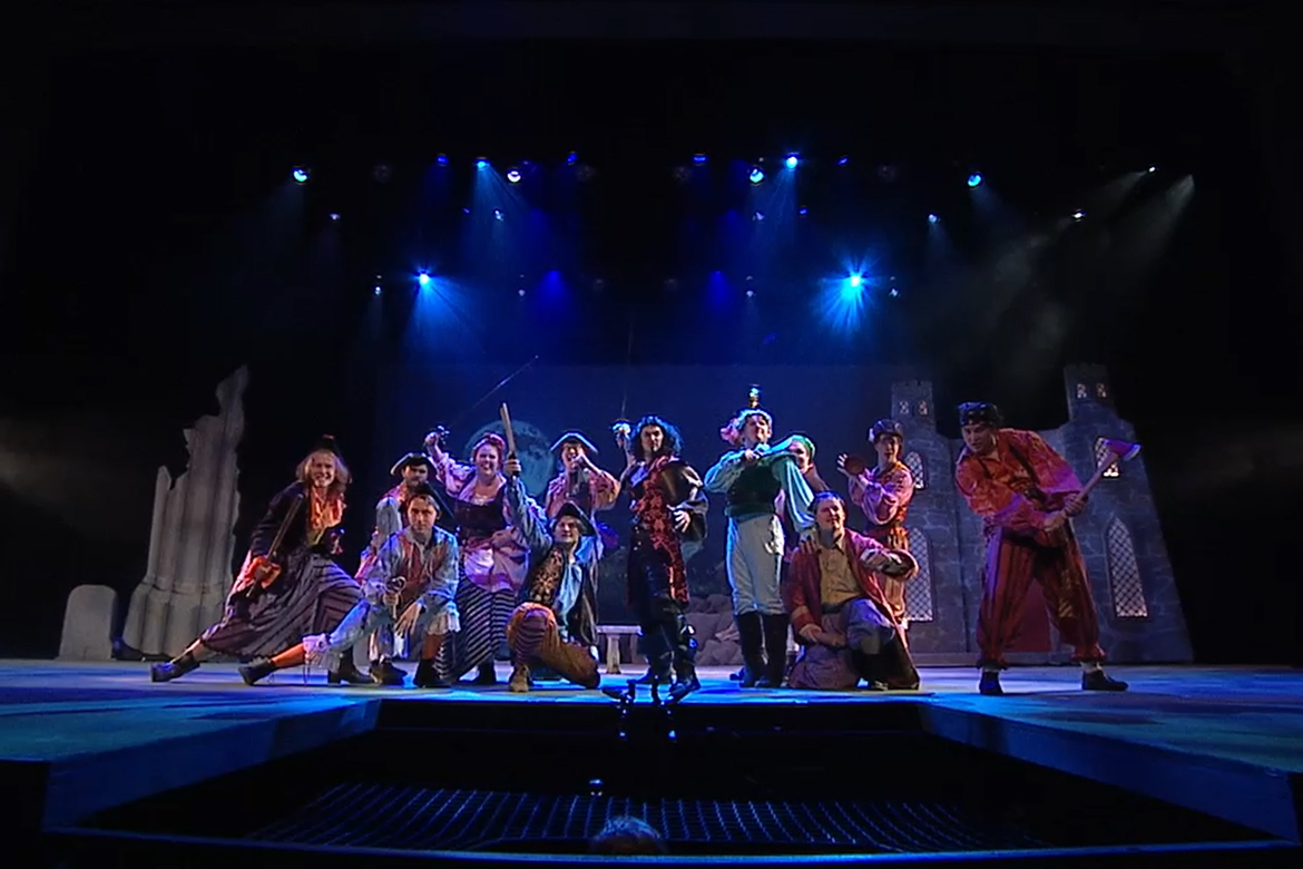 Theatre students in the upcoming "Pirates of Penzance" show rehearse on the stage inside Tucker Theatre on Middle Tennessee State University's campus. "Pirates of Penzance" runs Nov. 6-9, 2025, at Tucker Theatre. (Submitted photo)
