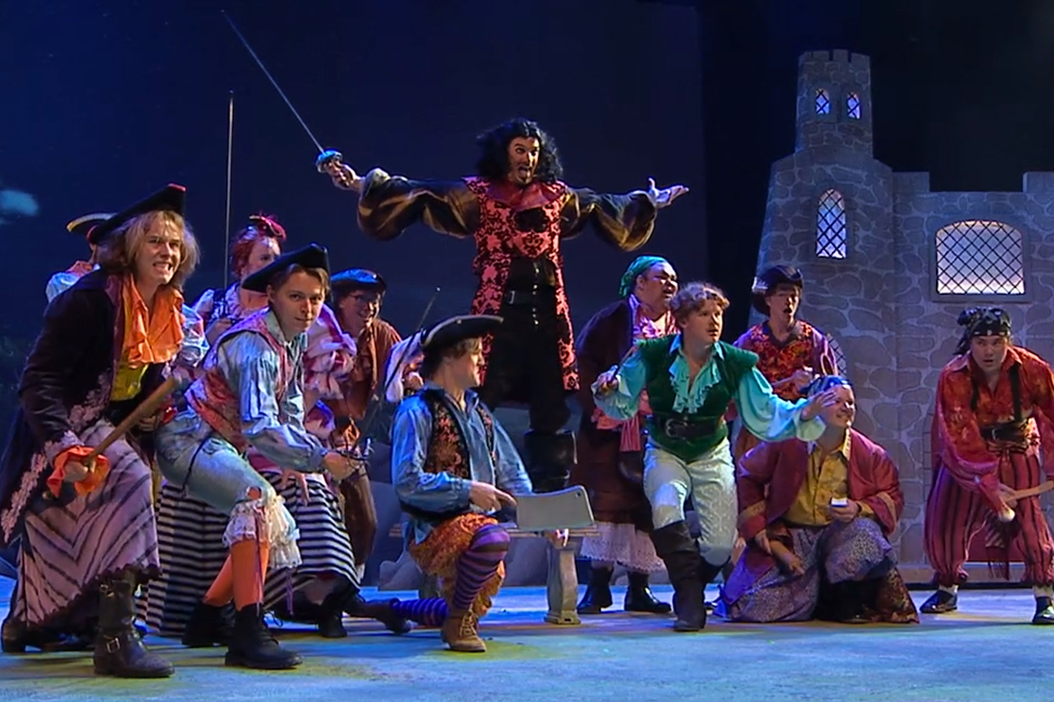 Theatre students in the upcoming "Pirates of Penzance" show rehearse on the stage inside Tucker Theatre on Middle Tennessee State University's campus. "Pirates of Penzance" runs Nov. 6-9, 2025, at Tucker Theatre. (Submitted photo)