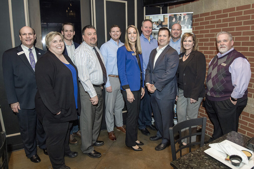 MTSU’s Professional Sales Program Advisory Board met at Jonathan's Grille in Murfreesboro in late February. Pictured, from left, are David Urban, dean, Jennings A. Jones College of Business; associate professor Diane Edmondson; board member Jason Howell; associate professor Randy Clark; board member Jason Shipp; Lucy Matthews, assistant marketing professor; board members John Boyens, Jamie Noe and Mike Rausch; Laura Buckner, internship coordinator; and Vince Smith, marketing department chair. (MTSU photo by Andy Heidt)