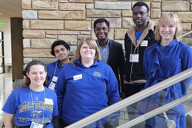 Middle Tennessee State University Honors Ambassadors who helped make the 2025 Tennessee Collegiate Honors Council two-day annual conference a success pose for a group photo. MTSU hosted the conference Feb. 28-March 1 on campus in Murfreesboro, Tenn.. (MTSU photo by Robin E. Lee)