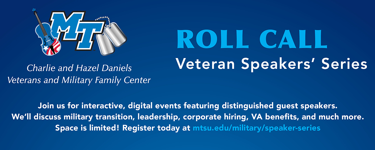 A graphic related to the Daniels Veterans Center Roll Call speaker series